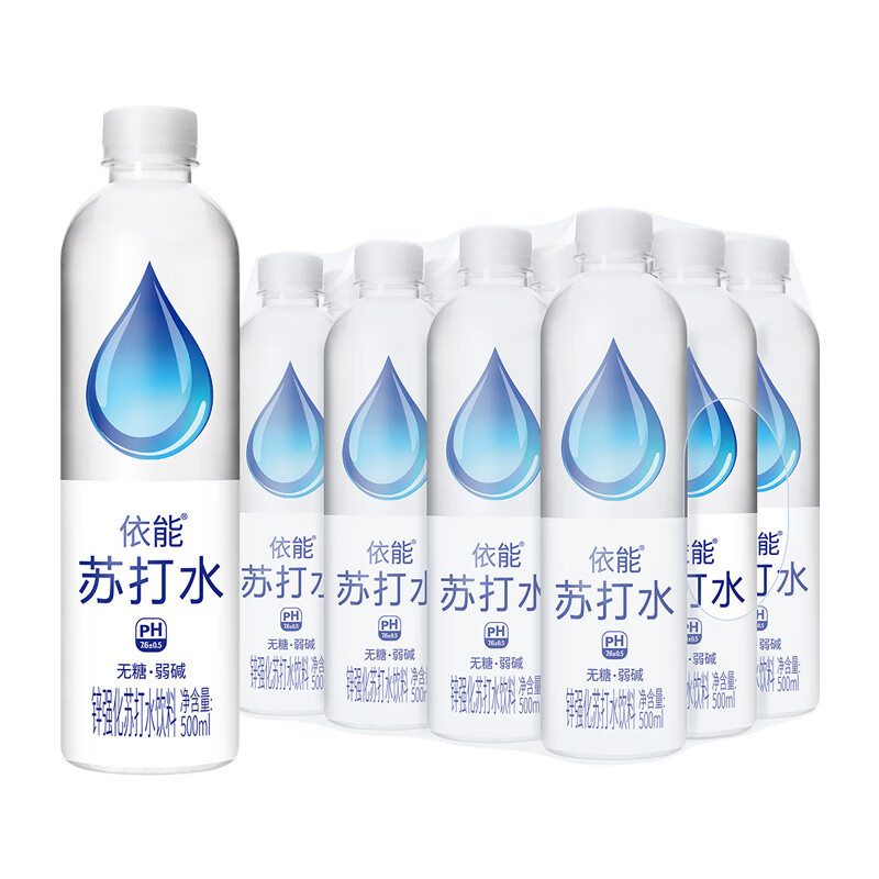 依能水滴瓶装苏打水饮料零糖无汽0卡0脂弱碱性苏打水500ml*12瓶