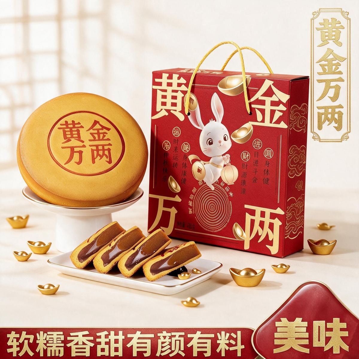 正宗黄金万两大月饼礼盒大福饼雪媚娘蛋黄肉松中秋月饼糕点商超同款