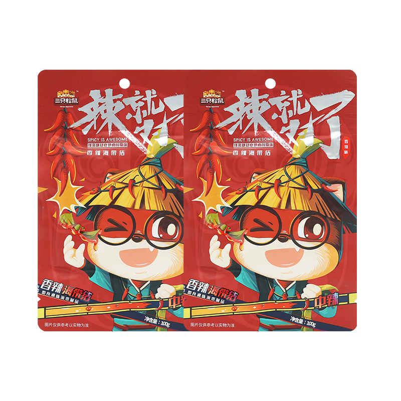 三只松鼠海带结100g袋装香辣小零食品开袋即食下饭菜小吃包邮