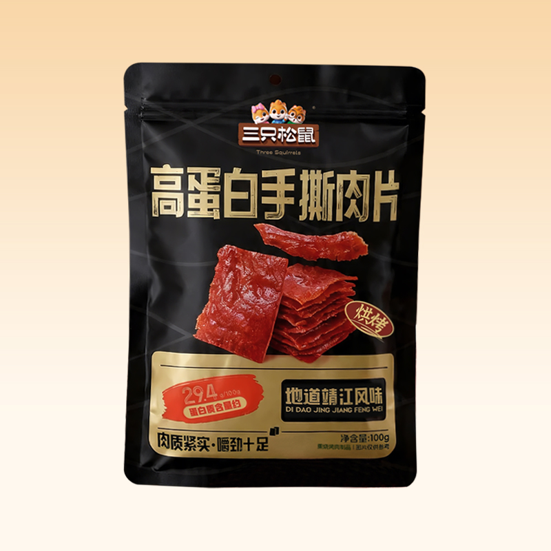 三只松鼠高蛋白手撕肉片100g袋自然片猪肉干休闲即食零食小吃包邮