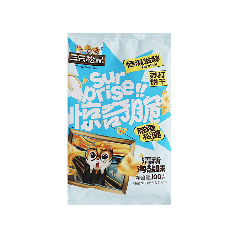 三只松鼠惊奇脆苏打饼干海盐味100g咸香味休闲零食薄脆饼干包邮