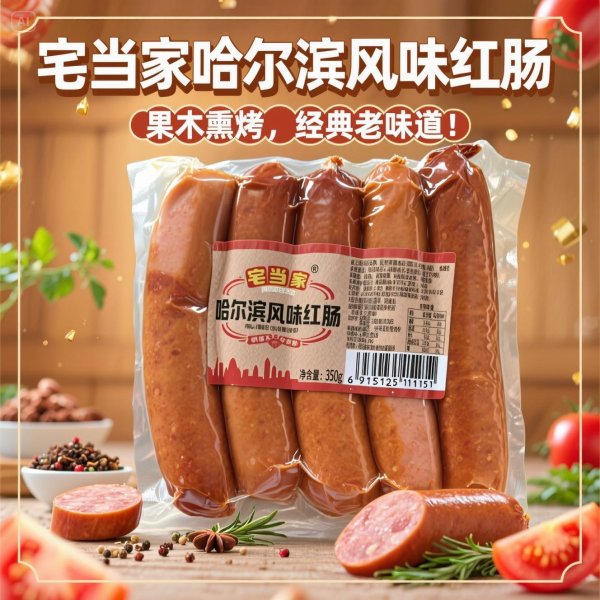 【哈尔滨风味红肠】哈尔滨风味果木熏烤红肠传统好吃地道味脆嫩肉感