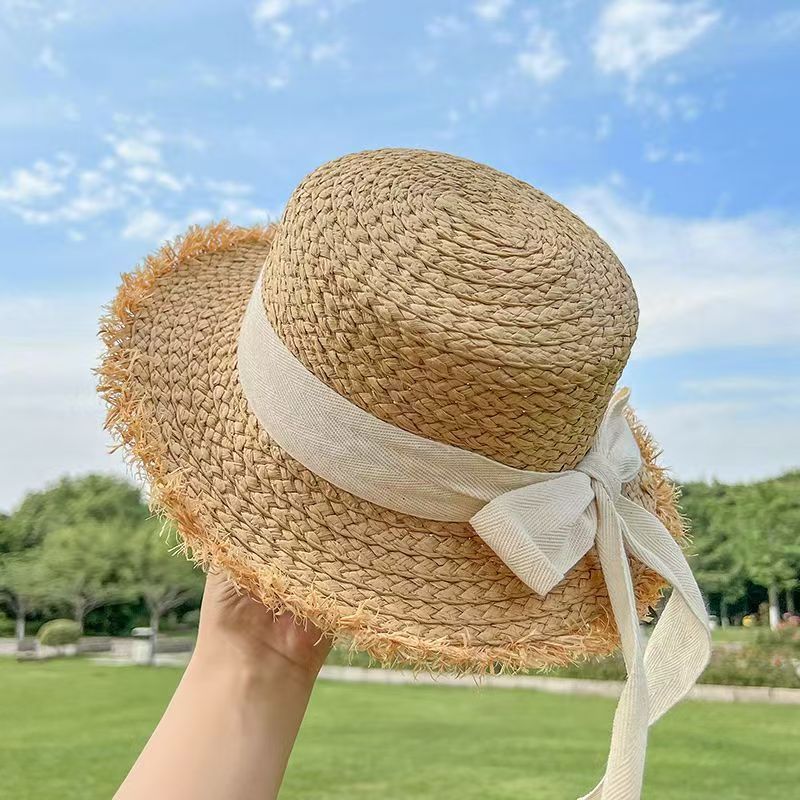 可爱儿童草帽夏季防晒遮阳帽宝宝复古平顶草编帽夏季出游大檐帽春