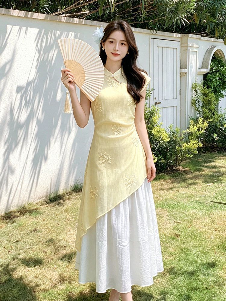 【预售15天】新中式改良旗袍连衣裙女夏季高级感气质温柔风小飞袖收腰显瘦长裙