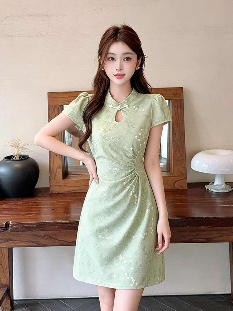 【预售15天】新中式国风改良旗袍连衣裙女夏季小个子高级感温柔风收腰显瘦短裙