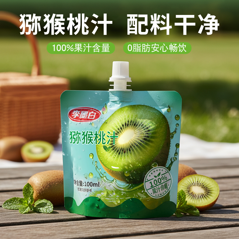 100%猕猴桃汁果汁饮品100ml袋装奇异果汁酸甜好喝饮品整箱批发
